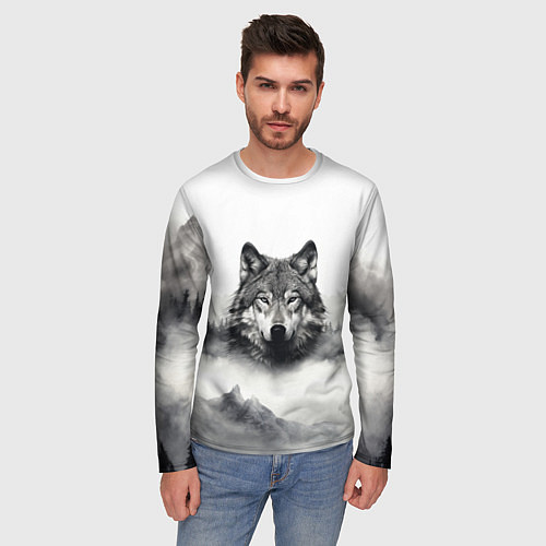 Мужской лонгслив Голова серого волка / 3D-принт – фото 3