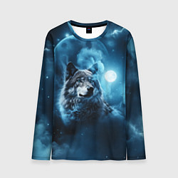Лонгслив мужской Волк ночное синее небо, цвет: 3D-принт