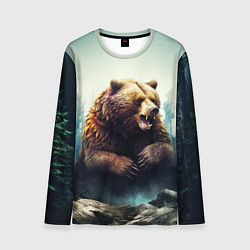 Лонгслив мужской Агрессивный бурый медведь, цвет: 3D-принт