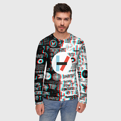 Мужской лонгслив Twenty one pilots glitch pattern / 3D-принт – фото 3