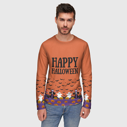 Мужской лонгслив Happy Halloween pattern / 3D-принт – фото 3