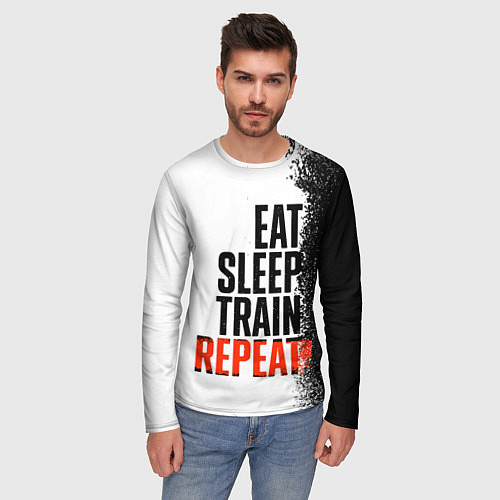 Мужской лонгслив Eat sleep train repeat / 3D-принт – фото 3