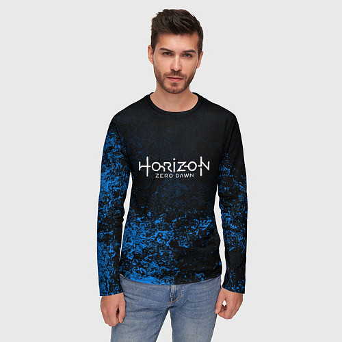 Мужской лонгслив Horizon: Zero Dawn синие брызги красок / 3D-принт – фото 3