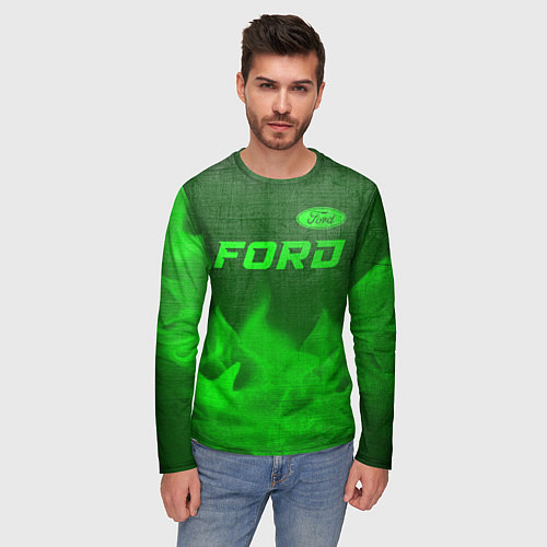 Мужской лонгслив Ford - green gradient посередине / 3D-принт – фото 3