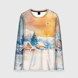 Мужской лонгслив Деревенский новогодний пейзаж