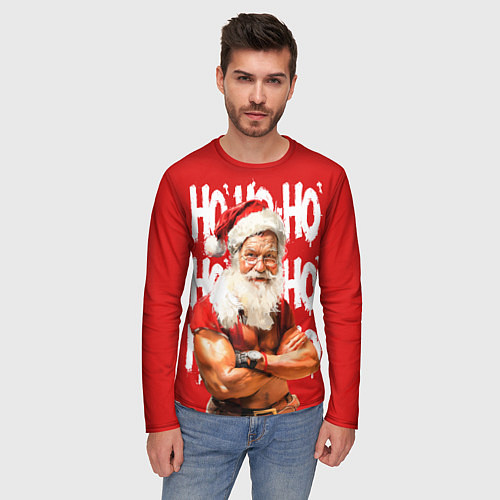 Мужской лонгслив Санта Клаус старый хипстер / 3D-принт – фото 3