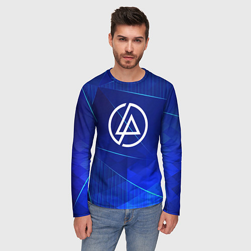 Мужской лонгслив Linkin Park blue poly / 3D-принт – фото 3