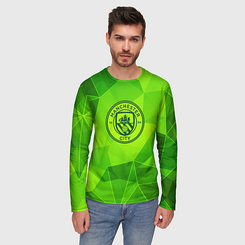 Мужской лонгслив Manchester City green poly / 3D-принт – фото 3