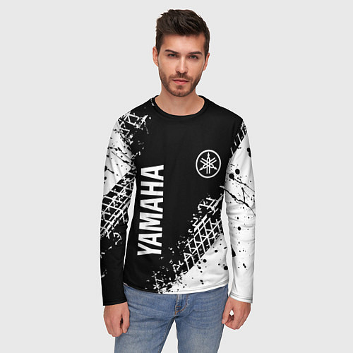 Мужской лонгслив Yamaha - следы от шин / 3D-принт – фото 3