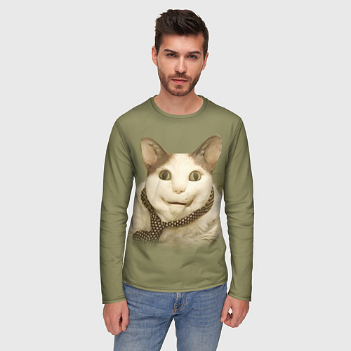 Мужской лонгслив Бу испугался мем-кот / 3D-принт – фото 3