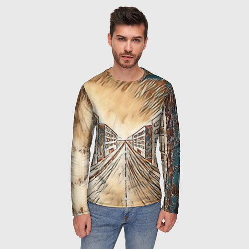 Мужской лонгслив Перспектива мегаполиса / 3D-принт – фото 3