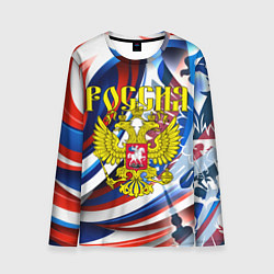 Лонгслив мужской Герб России на фоне цветов флага, цвет: 3D-принт