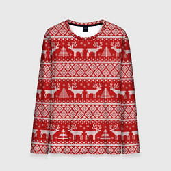 Лонгслив мужской Вязаный новогодний орнамент с оленями и ёлками, цвет: 3D-принт