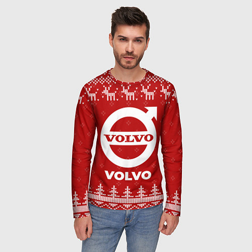 Мужской лонгслив Новогодний Volvo с оленями / 3D-принт – фото 3