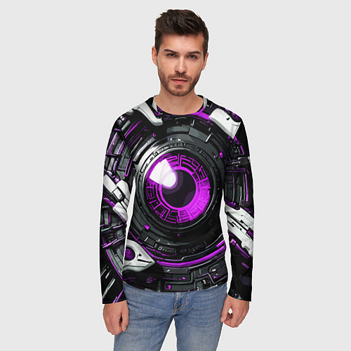 Мужской лонгслив Фиолетовая сфера киберпанк / 3D-принт – фото 3