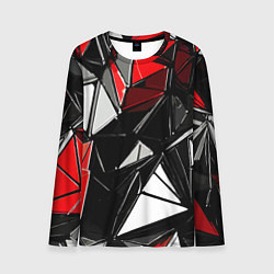 Лонгслив мужской Красно-белые рельефные треугольники на чёрном фоне, цвет: 3D-принт