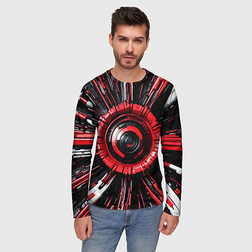 Мужской лонгслив Чёрно-красная сфера киберпанк / 3D-принт – фото 3