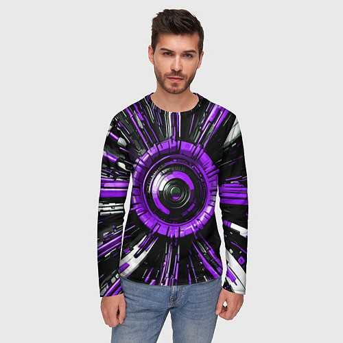Мужской лонгслив Чёрно-фиолетовая сфера киберпанк / 3D-принт – фото 3