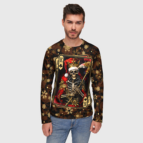 Мужской лонгслив Карточный король-скелет в костюме Санты / 3D-принт – фото 3