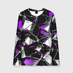 Лонгслив мужской Фиолетово-белый паттерн на чёрном фоне, цвет: 3D-принт