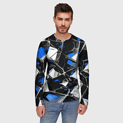 Лонгслив мужской Сине-белый паттерн на чёрном фоне, цвет: 3D-принт — фото 2
