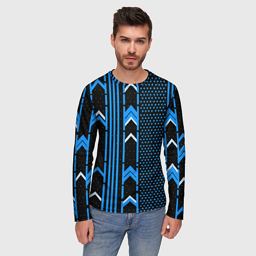 Мужской лонгслив Синие обои на чёрном фоне / 3D-принт – фото 3