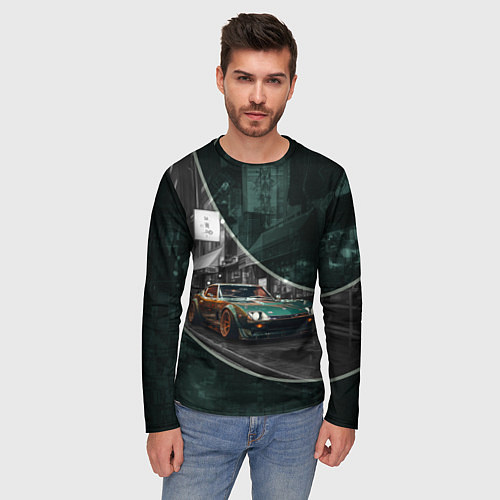 Мужской лонгслив Зелёный спорткар / 3D-принт – фото 3