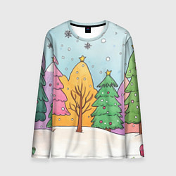 Мужской лонгслив Разноцветные елочки и деревья