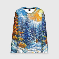 Мужской лонгслив Новогодние елки в лесу масляные краски