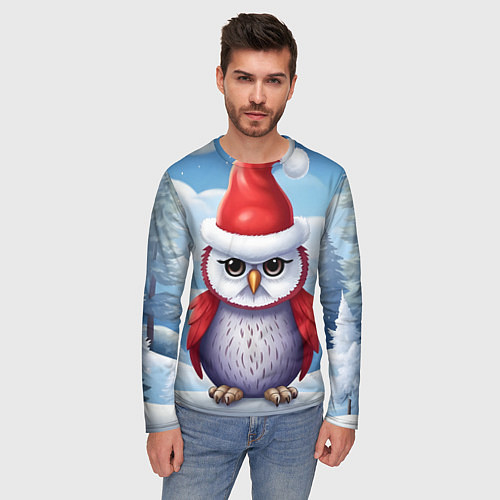 Мужской лонгслив Зимний совенок в шапочке / 3D-принт – фото 3
