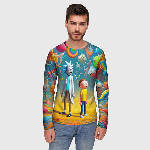 Мужской лонгслив Рик и Морти - сюрреалистическая фантазия / 3D-принт – фото 3