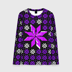 Мужской лонгслив Фиолетово-белые звёзды на чёрном фоне