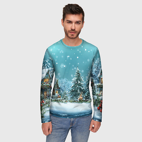 Мужской лонгслив Новогодний снегопад / 3D-принт – фото 3