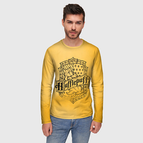 Мужской лонгслив Пуффендуй Хогвартс / 3D-принт – фото 3