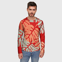 Лонгслив мужской Отпечатки монстеры на красном, цвет: 3D-принт — фото 2