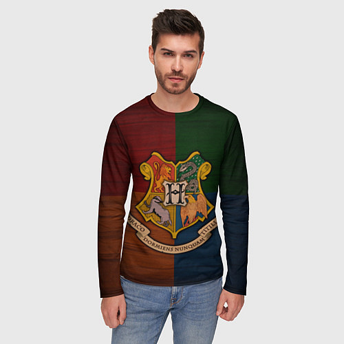 Мужской лонгслив Hogwarts emblem / 3D-принт – фото 3