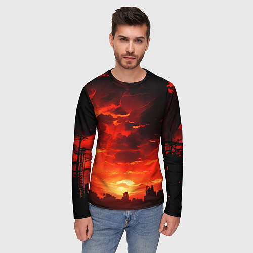 Мужской лонгслив Багровый апокалиптический закат / 3D-принт – фото 3