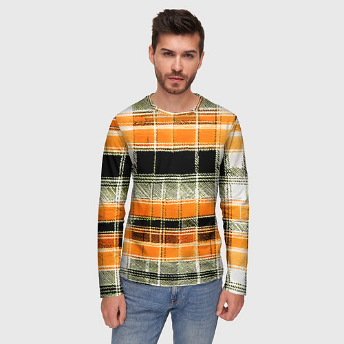 Мужской лонгслив Белые полосы на чёрно-жёлтом фоне / 3D-принт – фото 3