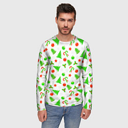 Лонгслив мужской Новогодний ёлочный паттерн, цвет: 3D-принт — фото 2