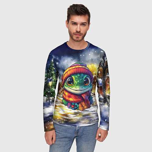 Мужской лонгслив Новогодняя змейка милая / 3D-принт – фото 3