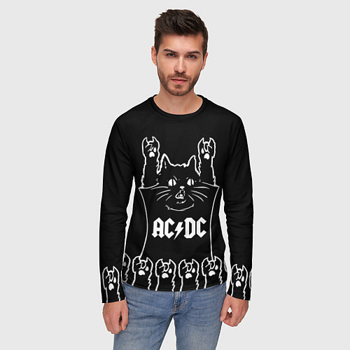 Мужской лонгслив AC DC: cat rock / 3D-принт – фото 3