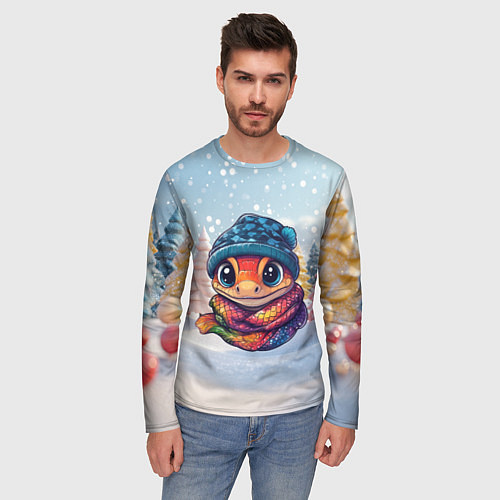 Мужской лонгслив Маленькая милая змейка 2025 / 3D-принт – фото 3