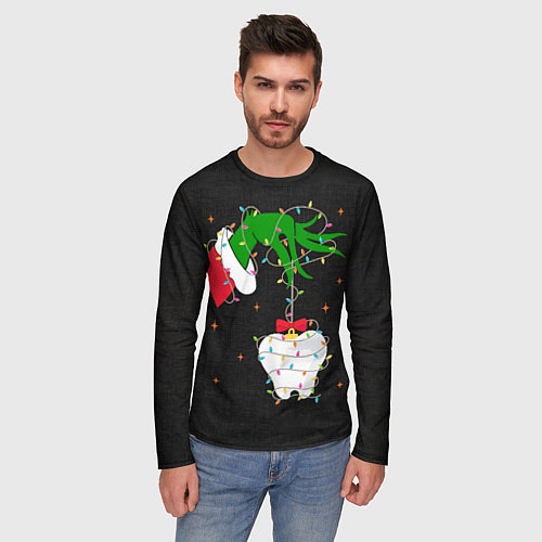 Мужской лонгслив Гринч похищает у зубной феи / 3D-принт – фото 3