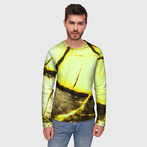 Мужской лонгслив Трещины на абстрактном жёлтом фоне / 3D-принт – фото 3