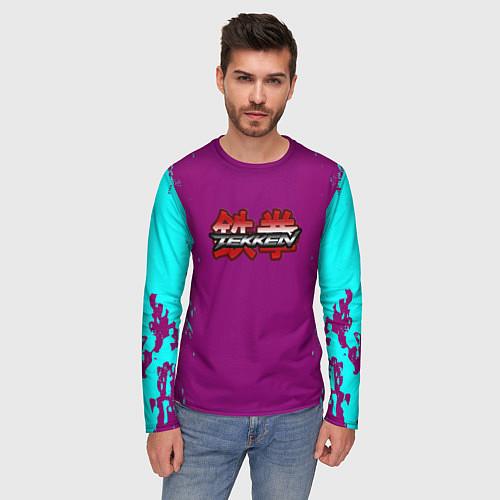 Мужской лонгслив Tekken краски неон / 3D-принт – фото 3