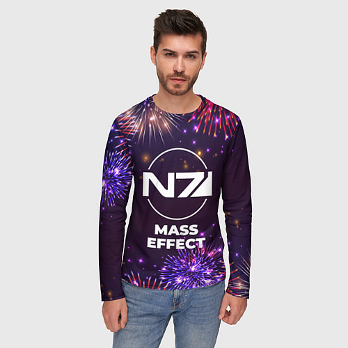 Мужской лонгслив Праздничный Mass Effect / 3D-принт – фото 3