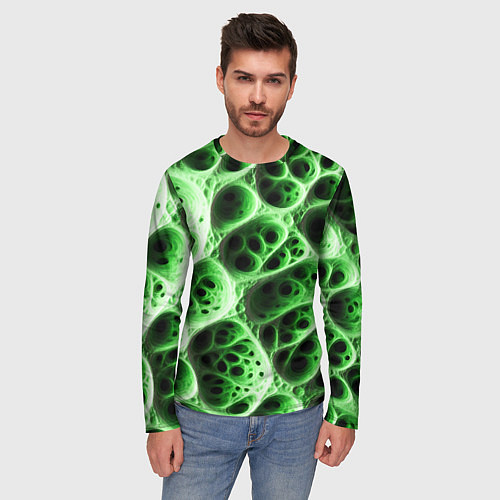 Мужской лонгслив Зелёная пористая структура / 3D-принт – фото 3