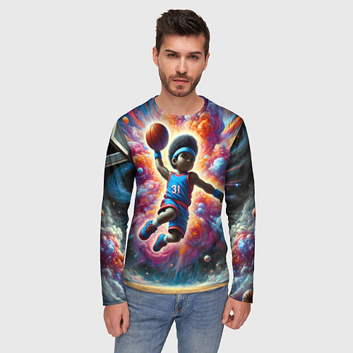 Мужской лонгслив Бейсболист и космос / 3D-принт – фото 3