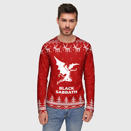 Мужской лонгслив Новогодний Black Sabbath с оленями / 3D-принт – фото 3