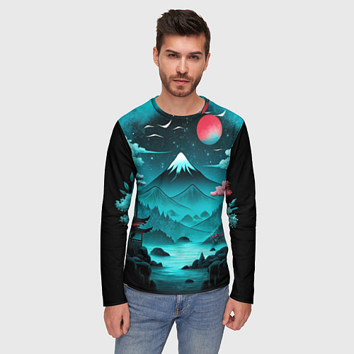 Мужской лонгслив Коллаж из природы Японии / 3D-принт – фото 3